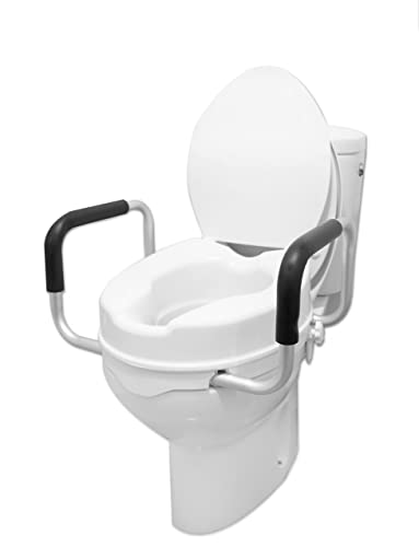 PEPE - Elevador WC Adulto con Reposabrazos (10 cm de altura), Alzador WC Adulto con Asas, Elevador WC con Tapa, Asiento Elevador WC,...