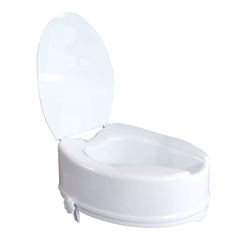 Mobiclinic®, Elevador WC para adulto, Con tapa, 14 cm, Adaptable a inodoros ovalados, Sistema de...