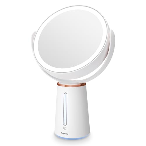Auxmir Espejo Maquillaje con Luz LED Aumento 10X/1X Doble Cara 360 Giratorio Recargable 2500 mAh con USB 10 Niveles de Brillo Ajustables,...