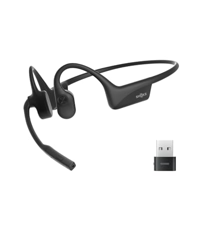 SHOKZ OpenComm2UC Auriculares inalámbricos de conducción ósea con Adaptador USB-A, Auriculares Bluetooth de oído Abierto con micrófono...