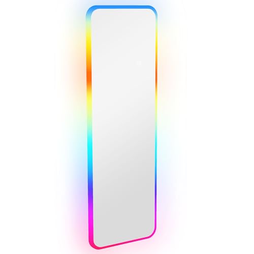 HOMCOM Espejo de Cuerpo Entero con Luces LED 120x40 cm Espejo Rectangular de Pared Ajustable con Iluminación de 7 Colores RGB y Función de...