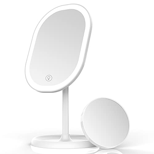 Aidodo Espejo de Maquillaje LED, Espejo de Aumento 5 x Desmontable, Ajuste de iluminación Inteligente y Recarga USB, Espejo de Mesa...