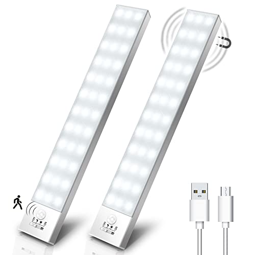 OUILA Luz LED Armario con Sensor Movimiento Blanco Natural 5000K 36 LEDs 4 Modos Luz LED Magnética Adhesiva USB Recargable 1000mAh Luz...