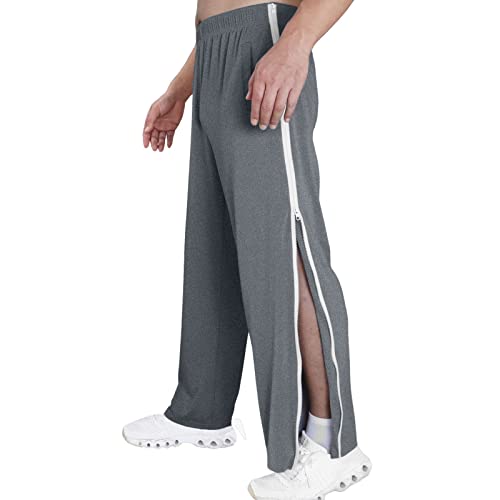 Mymyguoe Pantalones de entrenamiento para hombre con botones laterales con cremallera completa, pantalones de rehabilitación, pantalones de...