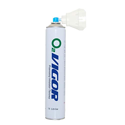 Oxigenoterapia Inhalador portátil de oxígeno en lata 14 litros con máscarilla, peso de lata: 180gramos, longitud de lata: 31cm