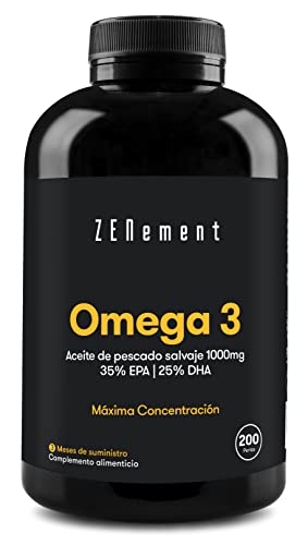 Omega 3 2000mg por dosis diaria, Máxima Concentración de DHA 500mg y EPA 700mg, Ácidos Grasos de Alta Potencia | Aceite de pescado...