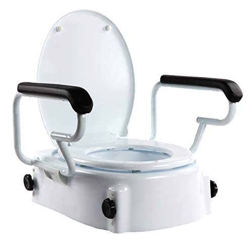 OrtoPrime Elevador WC Inclinable con Reposabrazos Abatibles - Altura Regulable 5, 10 y 15 Centímetros - Alza wc con Tapa - Alzador de...