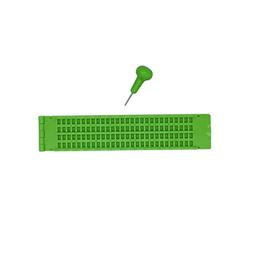 Braille - Tableta de cuencos, 4 líneas x 28 caracteres con 2 punzones (verde)