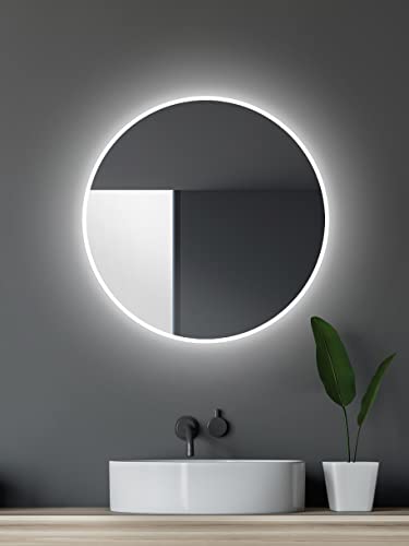 Talos Espejo de baño LED Redondo 60 cm – Espejo con iluminación – Espejo de Pared para baño con Marco de luz – Espejo Redondo Color...
