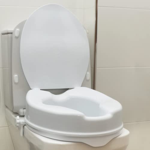 OrtoPrime Elevador WC Adulto Con Tapa - Altura 10 cm - Asiento de Inodoro Ortopédico con cierres Laterales de Seguridad - Alzador WC...