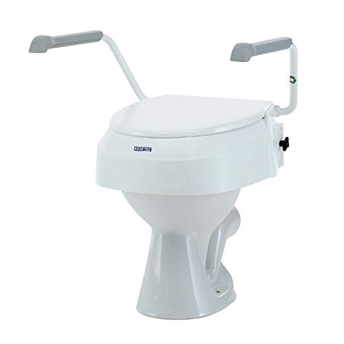 Elevador de WC con reposabrazos abatibles y ajustables | Ajustable en 3 alturas (6, 10 y 15 cm) | Color blanco y gris | Invacare