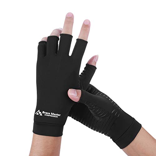 2 pares de guantes de cobre 3/4 Calidez sin dedos Durable y compresión para hombres y mujeres (M, Cobre Negro)