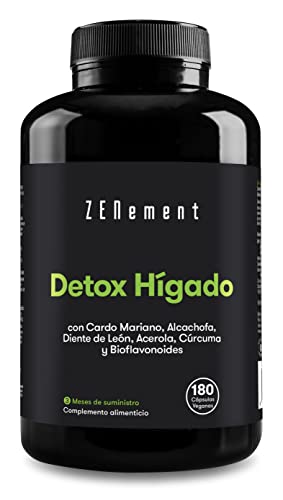 Detox Hígado, con Cardo Mariano, Alcachofa, Diente de León, Acerola, Cúrcuma y Bioflavonoides, 180 Cápsulas | Depurativo, antioxidante,...