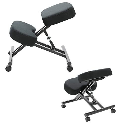 Silla de rodillas con ruedas giratorias, silla de apoyo de rodilla negra, taburete de oficina, altura ajustable de 20 a 26 pulgadas, marco...