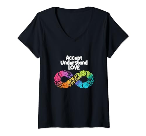 Mujer Aceptar Entender Amor Neurodiversidad Infinito Mes del Camiseta Cuello V