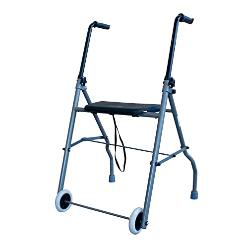 Andador de acero con dos ruedas y asiento acolchado | Ligero, plegable y seguro | Puños anatómicos y regulable en altura | Materiales de...