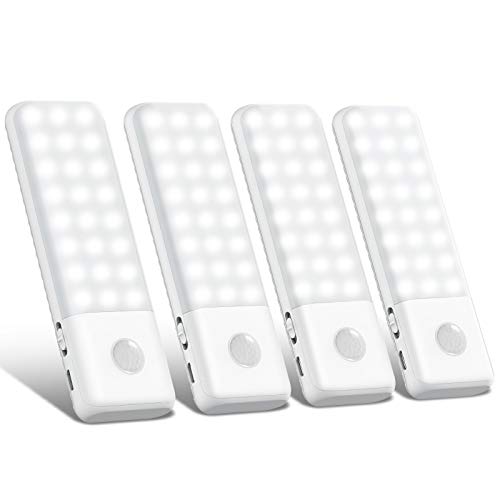 Trswyop [4 Paquete] Luz Armario, Súper Brillante 48 LED Nocturna con Sensor de Movimiento, USB Recargable, Lámpara Nocturna Ideal para...
