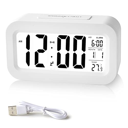 Trongle Reloj Despertador Digital, Reloj Digital Recargable LED de 5', Indicador de Fecha y Temperatura, Función de Alarma Suave y...