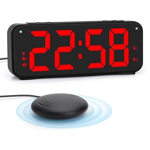 Fzzuzdlap Reloj despertador fuerte para adultos que duermen pesado, reloj despertador doble con agitador de cama, para dormitorios, pantalla...