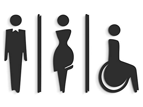 SIGNS - Repujado cartel baño puerta Negro (15 cm) SA112, en relieve, señales adhesivas. Cartel baño hombre mujer discapacitados - Placas...