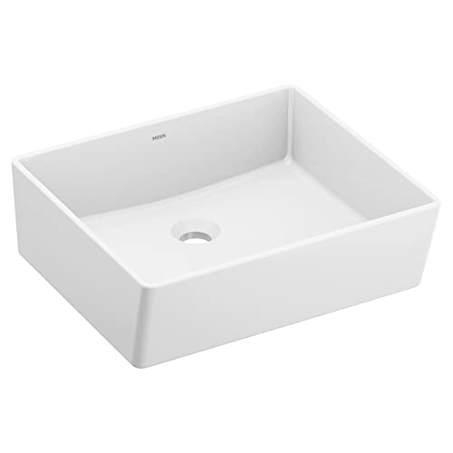 Moen BGCW10RV1618 - Fregadero rectangular de porcelana vítrea blanca para baño, 18 x 15.75 x 6 pulgadas con un cuenco de cerámica de...
