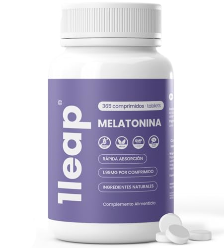 1Leap® 365 Comprimidos Melatonina Pura 1,99 mg (Suministro 1 Año) | 100% Pura | Complemento de Melatonina para dormir bien | Melatonina...