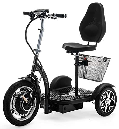 VELECO ZT16 - Scooter de movilidad de 3 ruedas - Totalmente ensamblado y listo para usar - Ruedas grandes - Fácil de maniobrar - Frenos...
