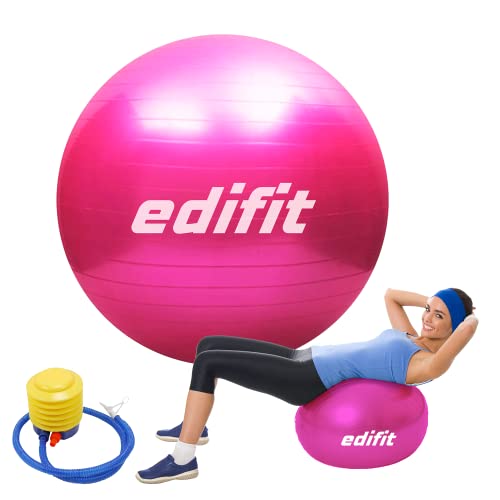 EDIFIT, Pelota de Pilates, 55,65 y 75, Ejercicio en Casa, Incluye Hinchador, Fitball, Embarazadas, Accesorios Yoga, Gimnasio, Varios...