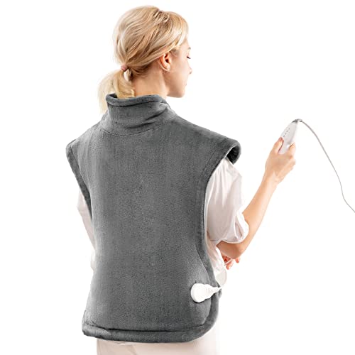 Almohadilla eléctrica para espalda, hombros, cuello 60 x 85cm con 4 niveles de temperatura, almohadilla eléctrica con apagado automático...