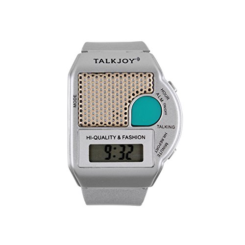 Reloj de pulsera parlante de plata, con alarma, indica la hora pulsando un botón, reloj para personas mayores con dificultades visuales,...
