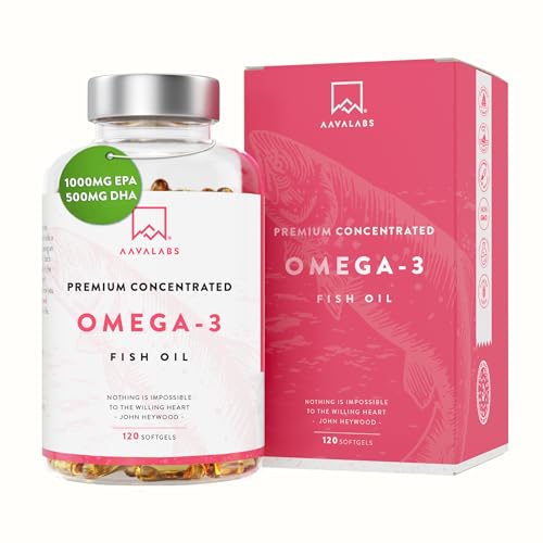 AAVALABS Omega 3 2000mg por dosis diaria (2 cápsulas) - 1000mg de EPA + 500mg de DHA - Ácidos Grasos de Alta Potencia - Destilado...
