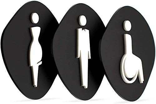 Signs - Elegant, Set 3X- Cartel Aseos Señales Adhesivas - Cartel Baño Hombre Mujer Discapacitado - Cartel Puerta Señal aseos - Cartel...