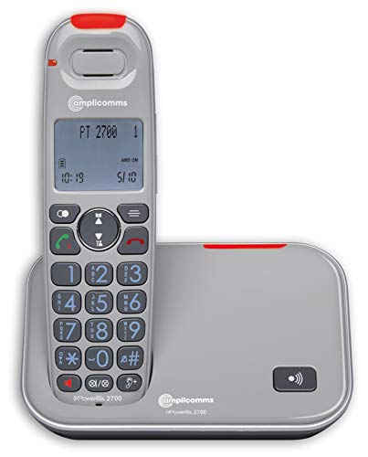 Amplicomms PowerTel 2700 - Teléfono con botón grande para personas mayores, teléfonos fuertes para personas con problemas auditivos -...