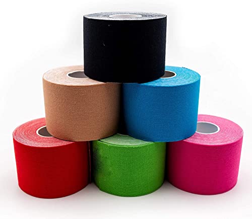 6 cintas kinesiológicas adhesivas en colores mixtos - axion | Tape adhesivo | Cinta para vendaje neuromuscular y fisioterapia