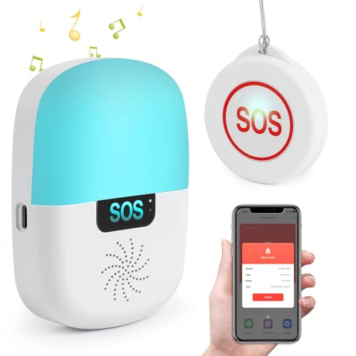 Shinmax Boton Emergencia Ancianos Tuya WiFi Smart SOS Avisador Personas Mayores Alarma con Música y Luz Botón Impermeable Boton Llamada...