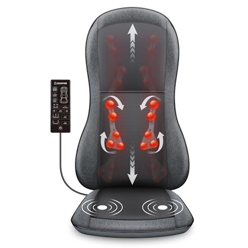 Comfier Masajeador de espalda completo con calor - Asiento de masaje Shiatsu 2D / 3D con 10 nodos de masaje, cojín de silla de masaje...