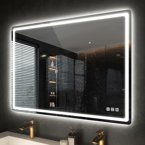 S'bagno Espejo Baño con Luz 100 x 70 cm, Epejo Baño LED con atenuación antiempañamiento con Cambio de Color, Espejos de baño con LED...