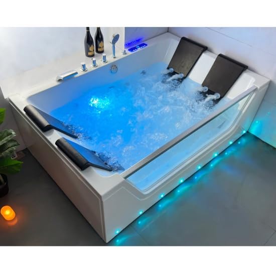 Bagno Italia Bañera de hidromasaje 180x120 cm 2-4 plazas con 35 hidrochorros, bluetooth, calentador y luces LED