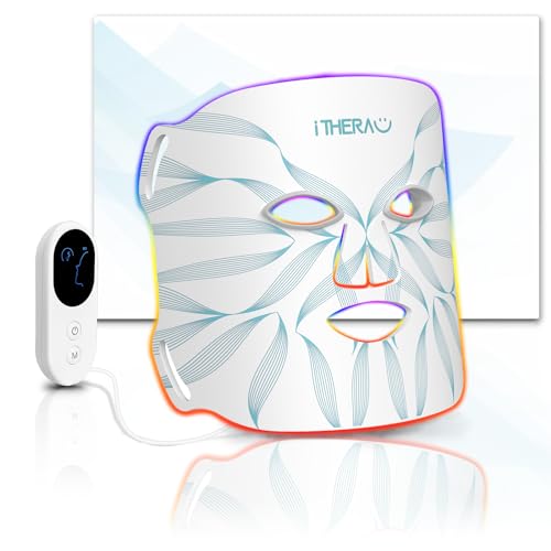 i THERAU iTHERAU Mascarillas faciales LED fototerapia, máscara facial LED de luz roja con 6 colores, mascarilla de terapia de luz para...