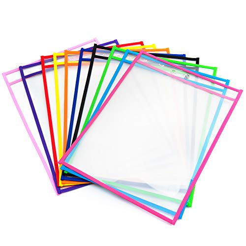 Vordas 10 Piezas Resuable Dry Erase Pockets Papelería Suministros, Ideal para Uso en la Escuela o en el Trabajo (Colores Surtidos),...