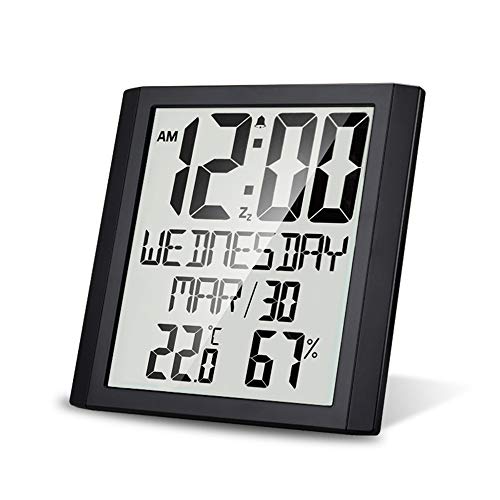 Lancoon Reloj de Pared de Pantalla Digital Grande, Reloj Digital de Temperatura y Humedad Interior con Pantalla TN, Tiempo de Viaje...