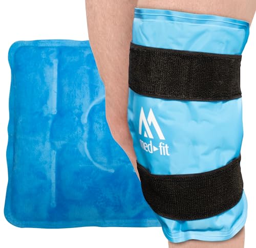 med-fit - Rodillera de compresión reutilizable con bolsa de hielo, rodillera de hielo para dolor, hinchazón, alivio de lesiones, envoltura...