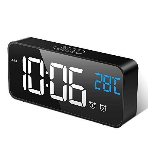 MOSUO Reloj Despertador Digital, LED Despertadores Electrónicos Espejo con Temperatura y 2 Alarma,...