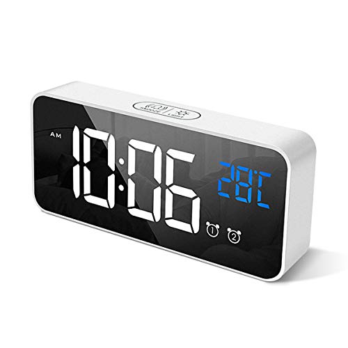HOMVILLA Reloj Despertador Digital con Pantalla LED de Temperatura, Alarma de Espejo Portátil con Alarma Doble Tiempo de Repetición 4...