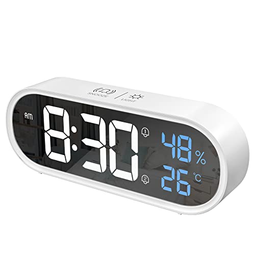 Reloj Despertador Digital con Pantalla LED de Temperatura/Humedad, Alarma Dual Reloj Despertador Digital con 4 Niveles de Brillo, 13...