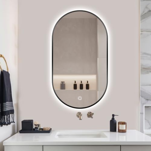 SensaHome - Espejo de baño Ovalado - Marco Robusto - con iluminación LED Regulable - Regulable - Espejo de Pared - 50x90CM