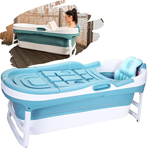 CRS Bañera plegable para adultos XL 146 x 65 x 52 cm con cojín plegable bañera móvil | bañera plegable portátil para colocar en la...