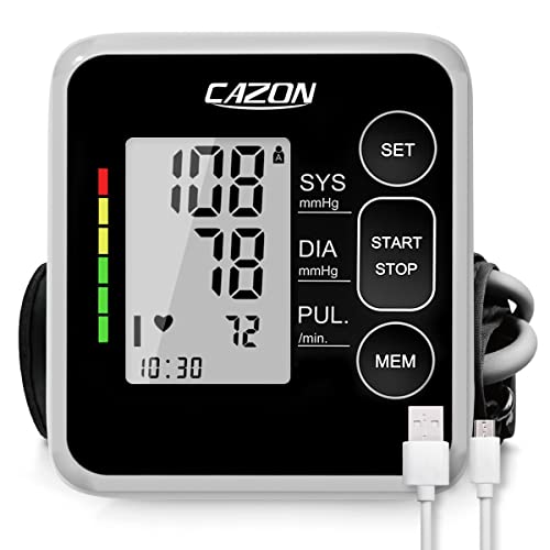 CAZON Tensiómetro de Brazo, Monitor de presión arterial para uso doméstico. Detector electrónico de frecuencia cardíaca con brazalete...