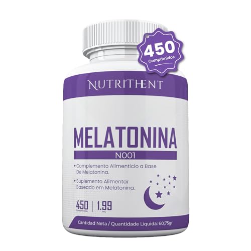 NUTRITHENT® 450 Comprimidos Melatonina Pura 1,99 mg | Rápida Asimilación | Suministro para 450 días | Ayuda con el insomnio y trastornos...