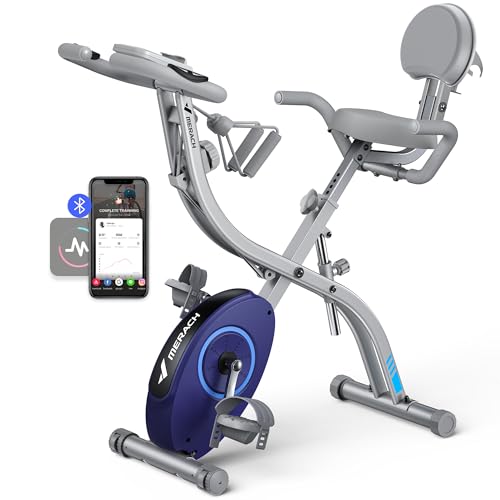 MERACH Bicicleta Estática Plegable 4 en 1, Bici Spinning con Monitor LCD y Medición de Pulso Manual, Bicicletas Fitness Magnéticas con...